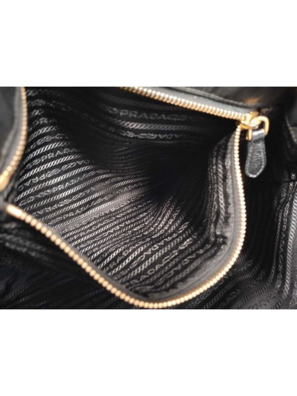 Prada Tote Triangle Logo Black Nylon Enamel Gold - Picture 10 of 10